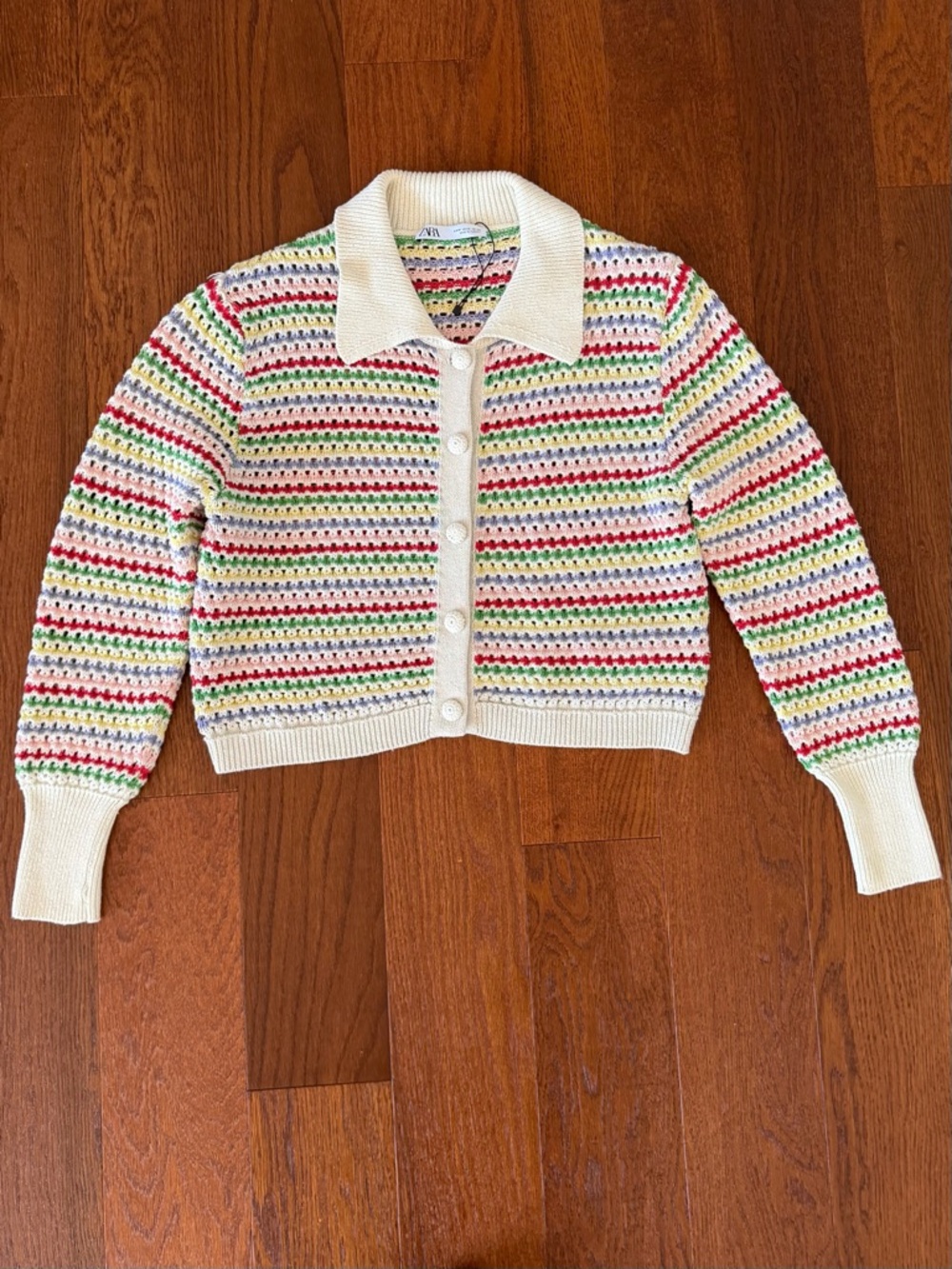 Zara Striped Crochet Knit Cardigan Jacket size M - Picture 6 of 8